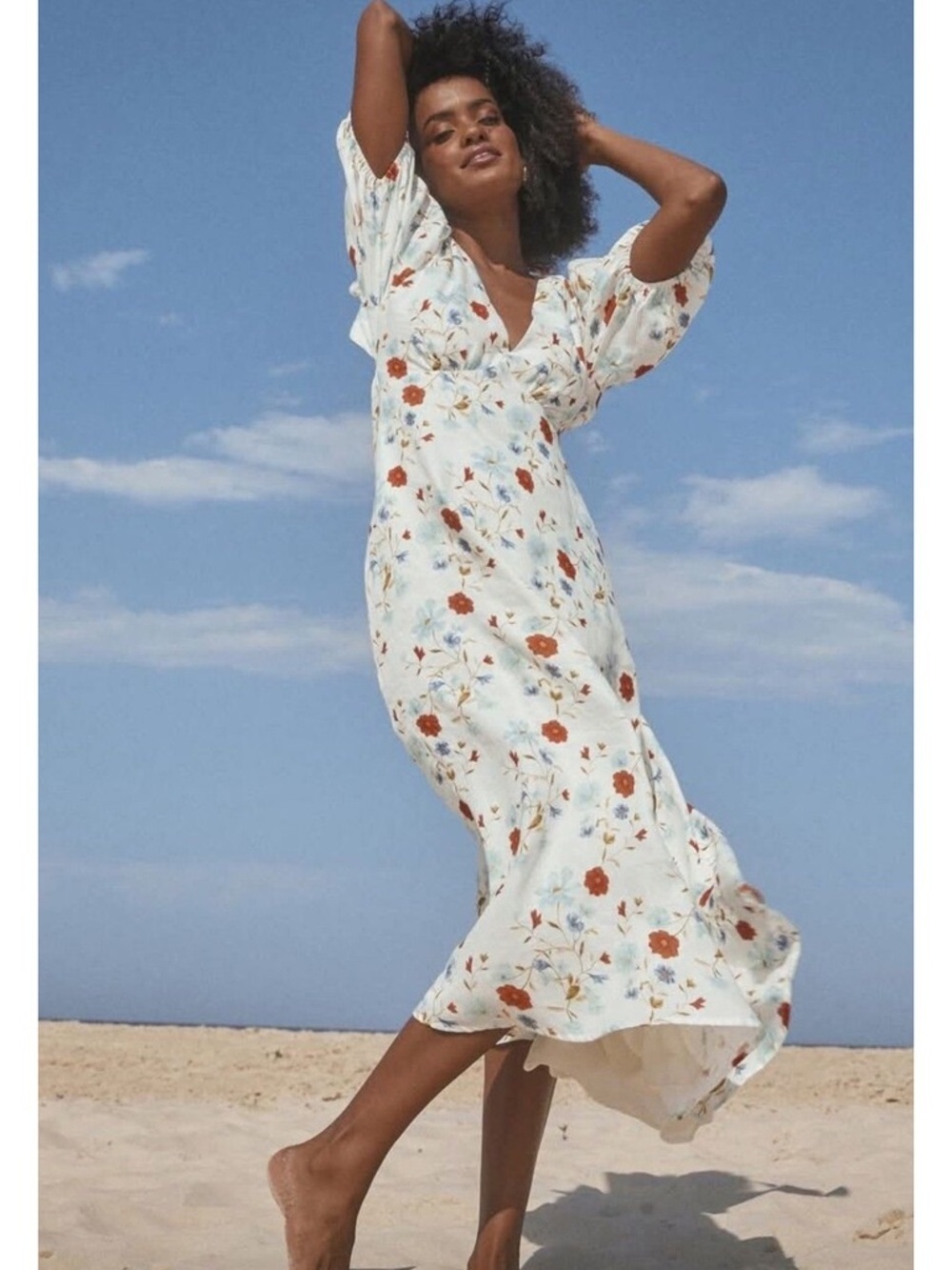 DISSH Isla Floral Midi Dress White Size AU 6 US 2